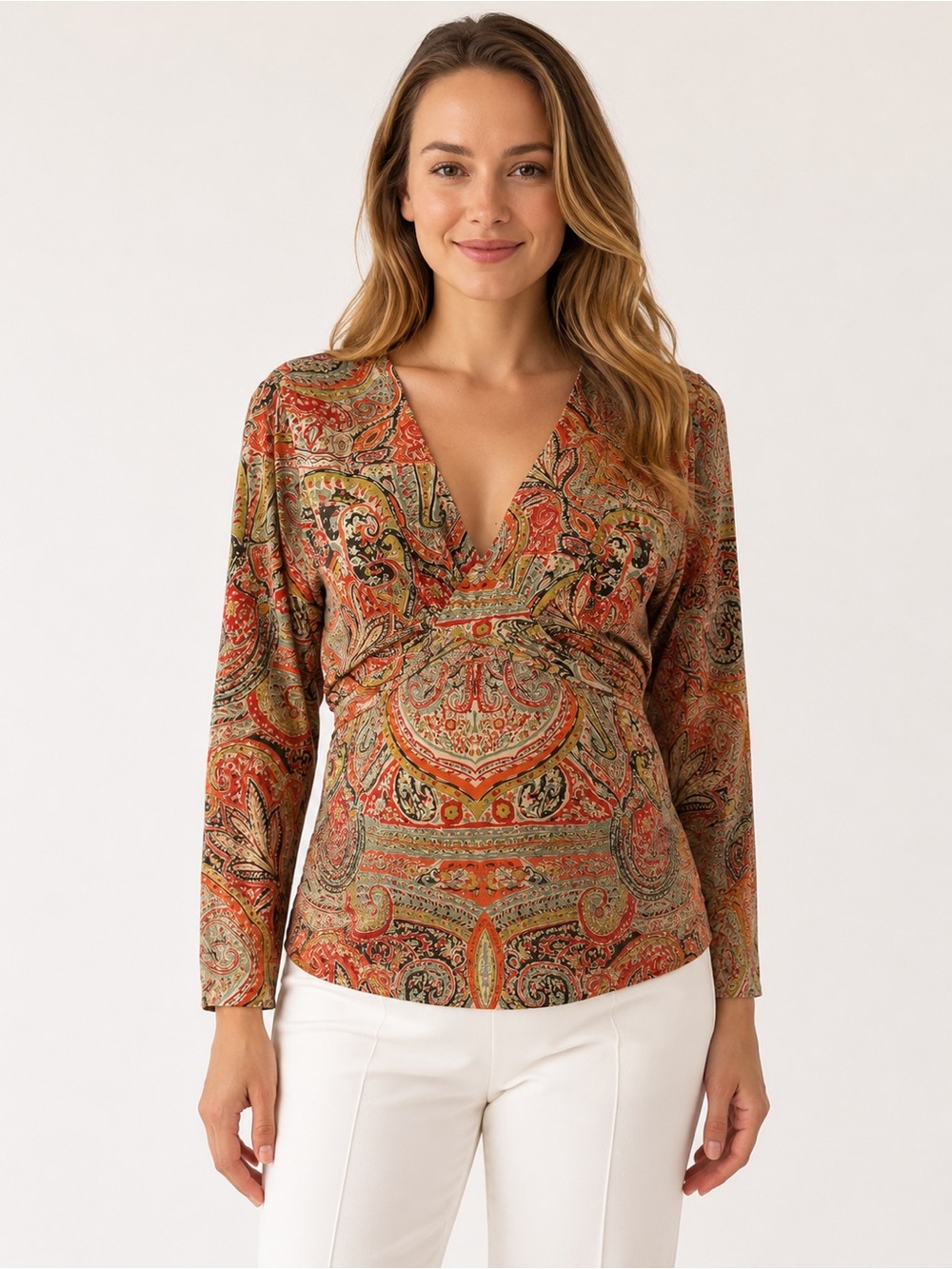 Mimi Maternity 100% Silk Paisley Wrap Blouse Size L
